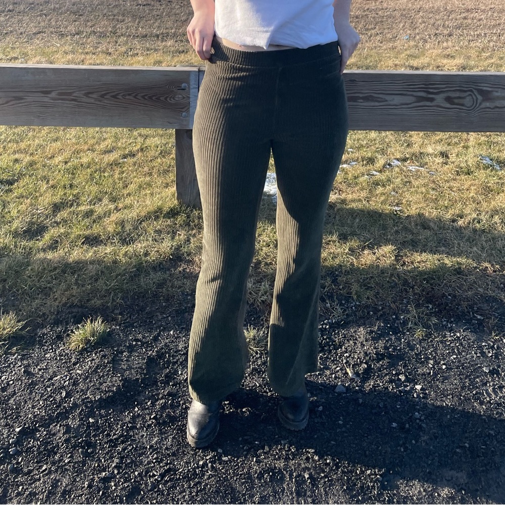 Arie Dark Green corduroy flare pants